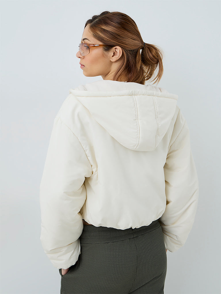 Nuoflexx Ivory Solid Hooded Jacket