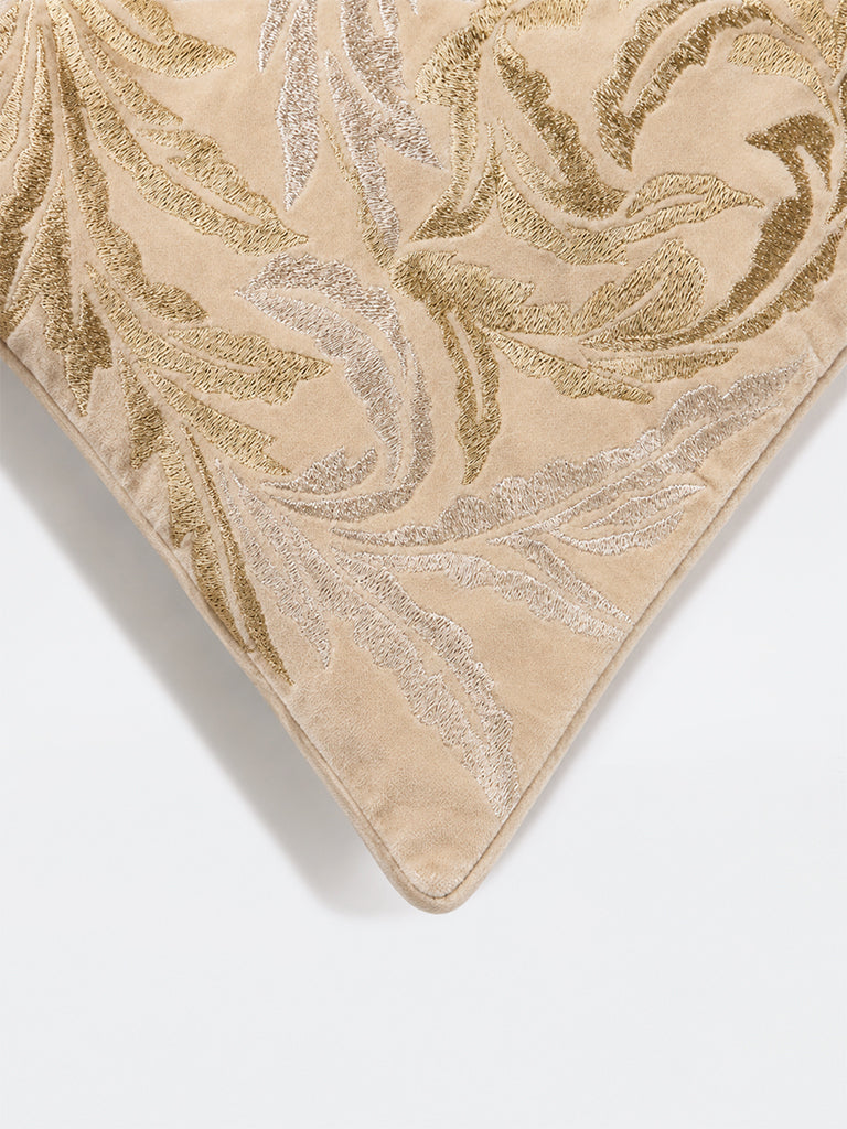 Westside Home Beige Metallic Botanical Embroidered Cushion Cover