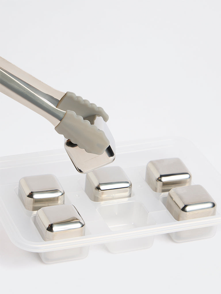 Westside Home Silver Stainless Steel Ice Cube Set with Tong