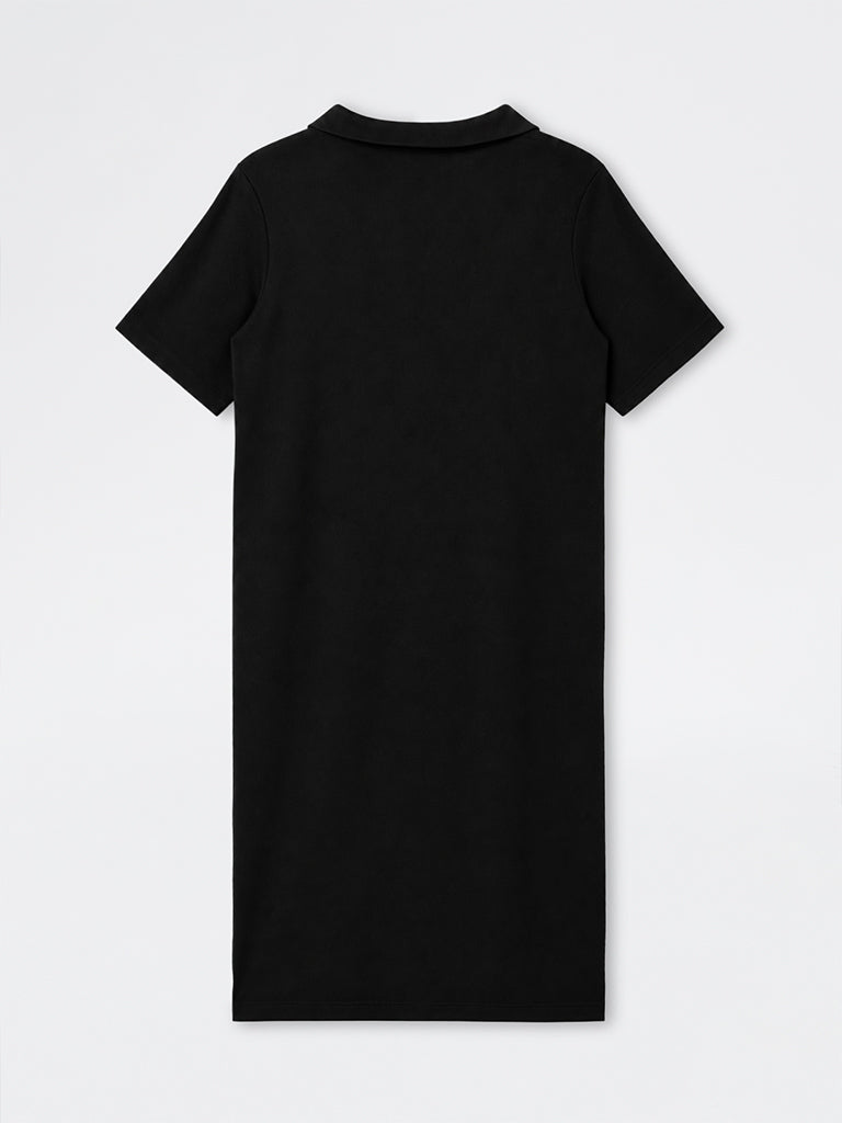 Gia Black Ribbed-Textured Straight T-Shirt Dress