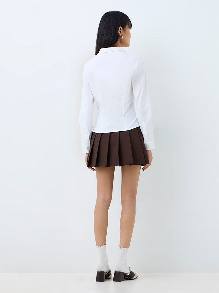 Nuon Dark Brown Pleated High-Rise Mini Skirt