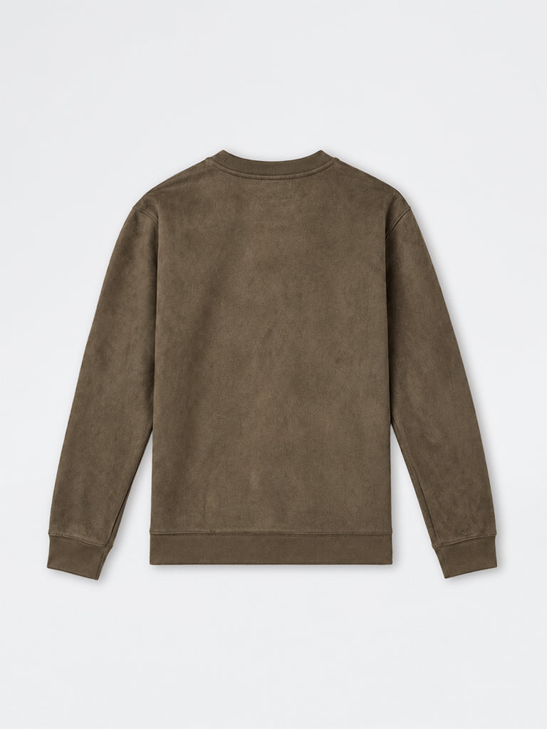 Ascot Olive Relaxed-Fit Suede Sweatshirt