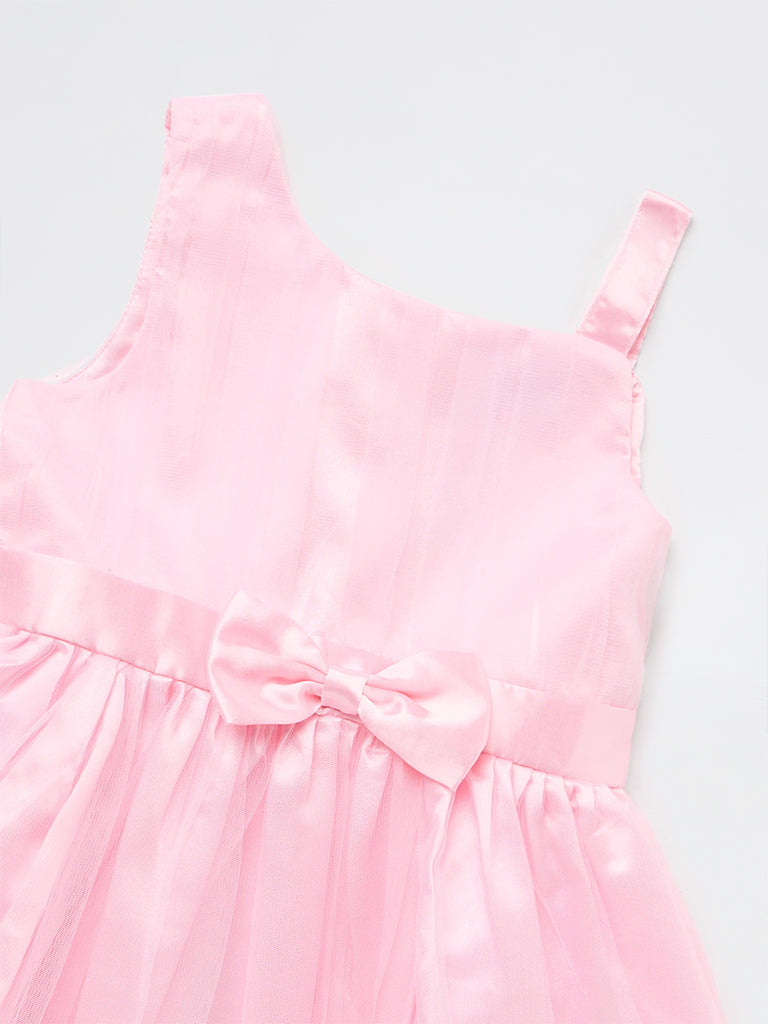 HOP Kids Girls Pink Bow-Detailed Fit-and-Flare Dress