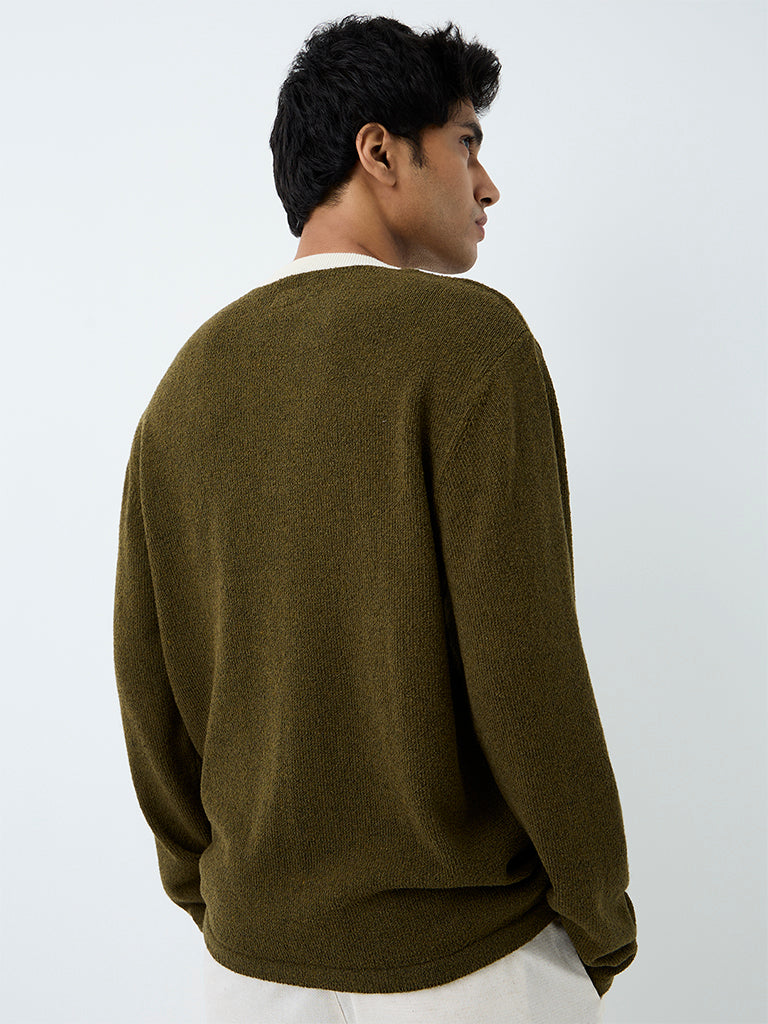 ETA Dark Olive Textured Relaxed-Fit Cotton-Blend T-Shirt