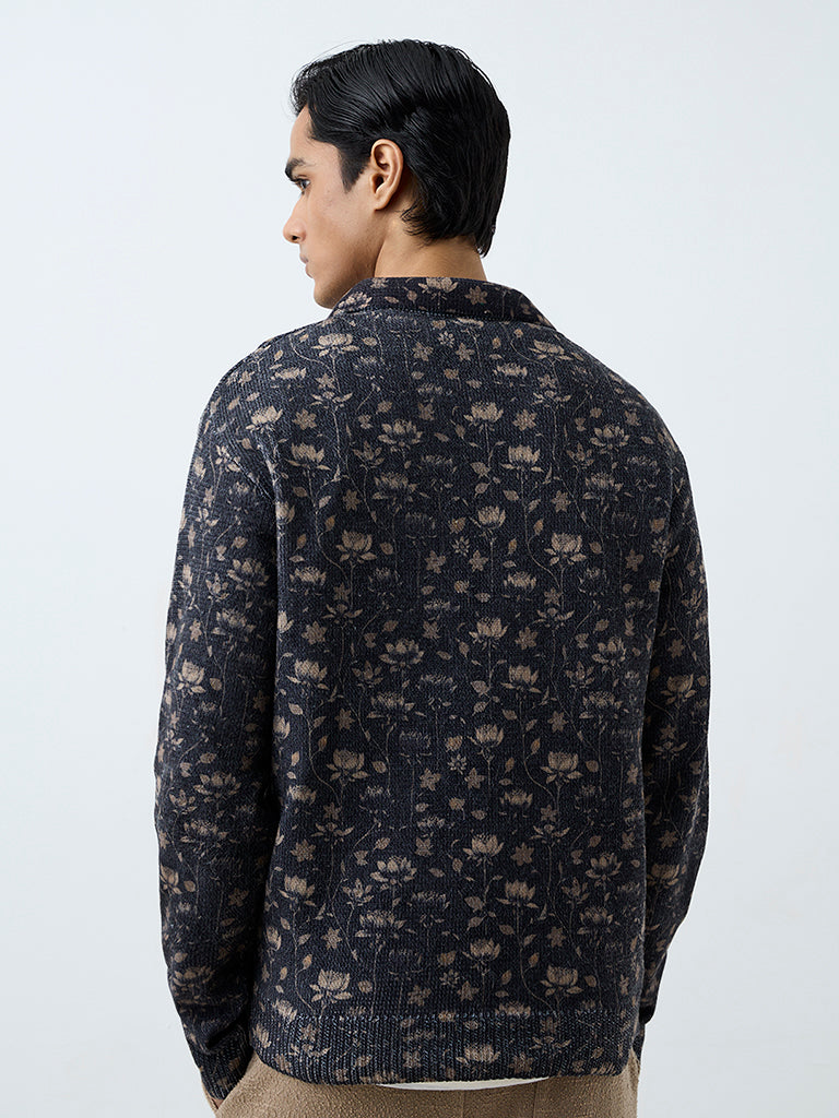 ETA Navy Floral Design Relaxed-Fit Sweater