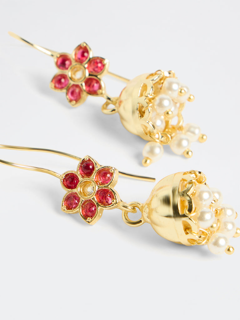 Westside Accessories Gold Floral Fish Hook Jhumka Earrings