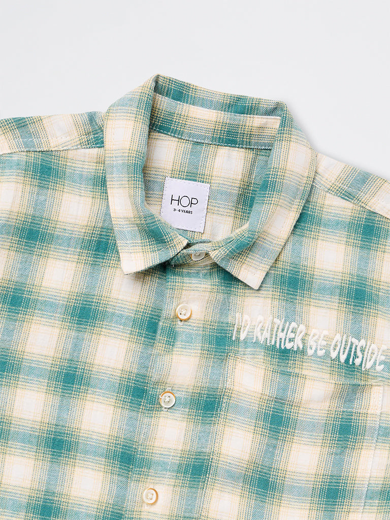 HOP Kids Boys Teal Checkered Cotton Shirt