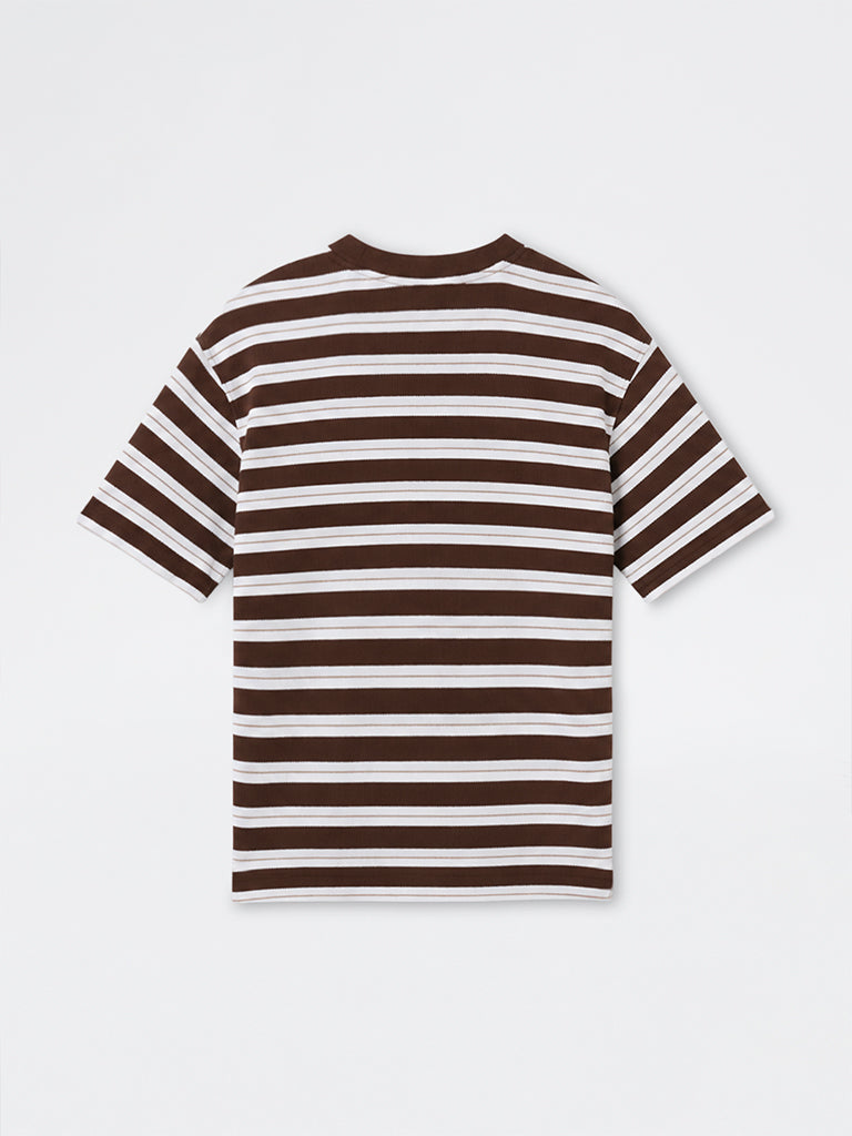 WES Lounge Brown Striped Relaxed-Fit Cotton-Blend T-Shirt