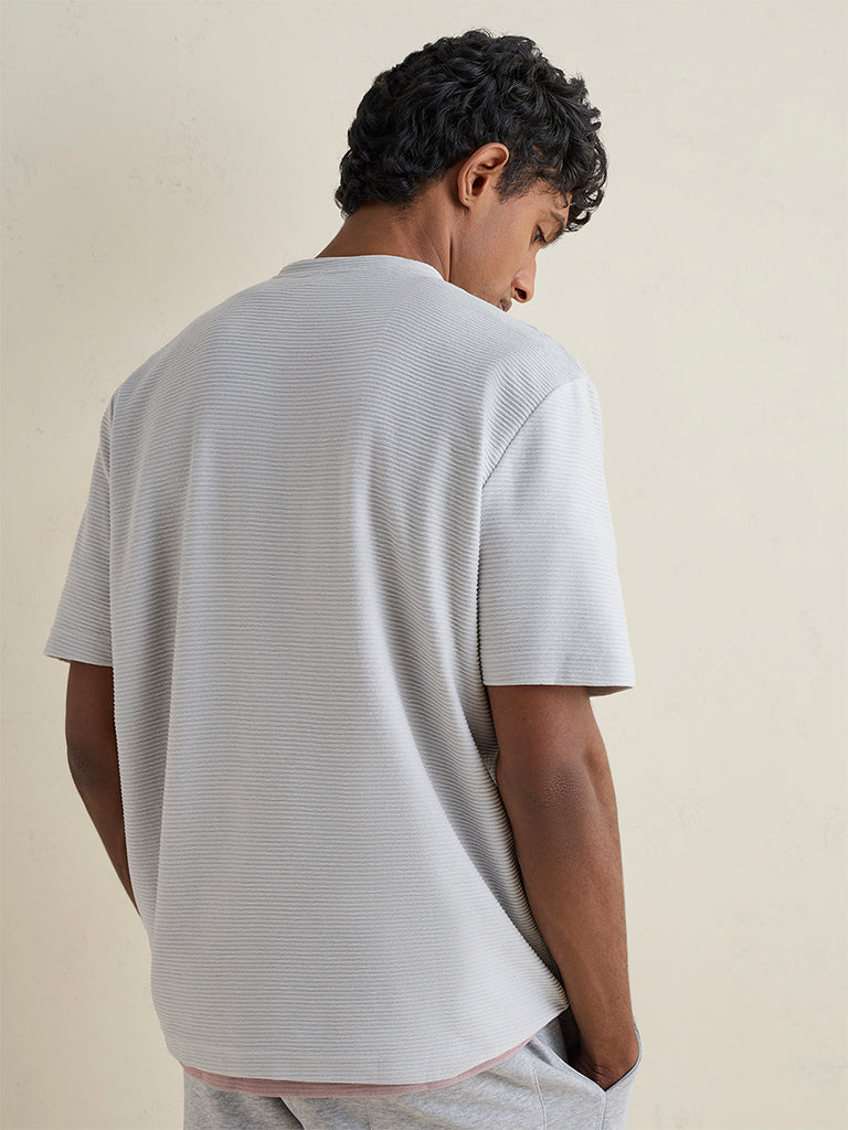 WES Lounge Grey Knitted Cotton-Blend Relaxed-Fit T-Shirt