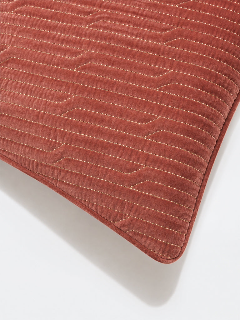 Westside Home Rust Geometric Embroidered Quilted Cushion Cover