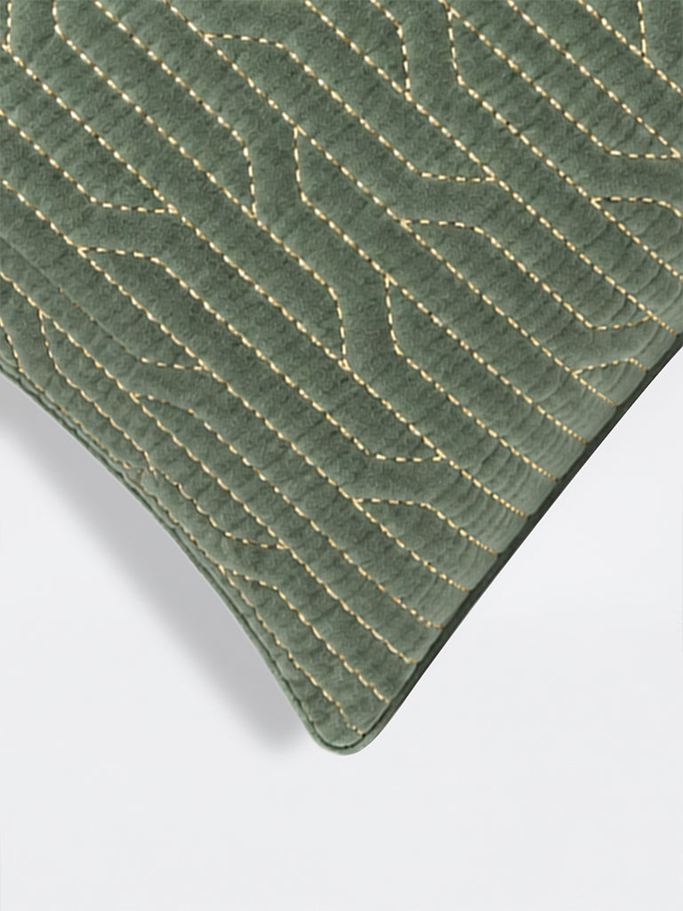 Westside Home Sage Green Geometric Quilted Cushion Cover