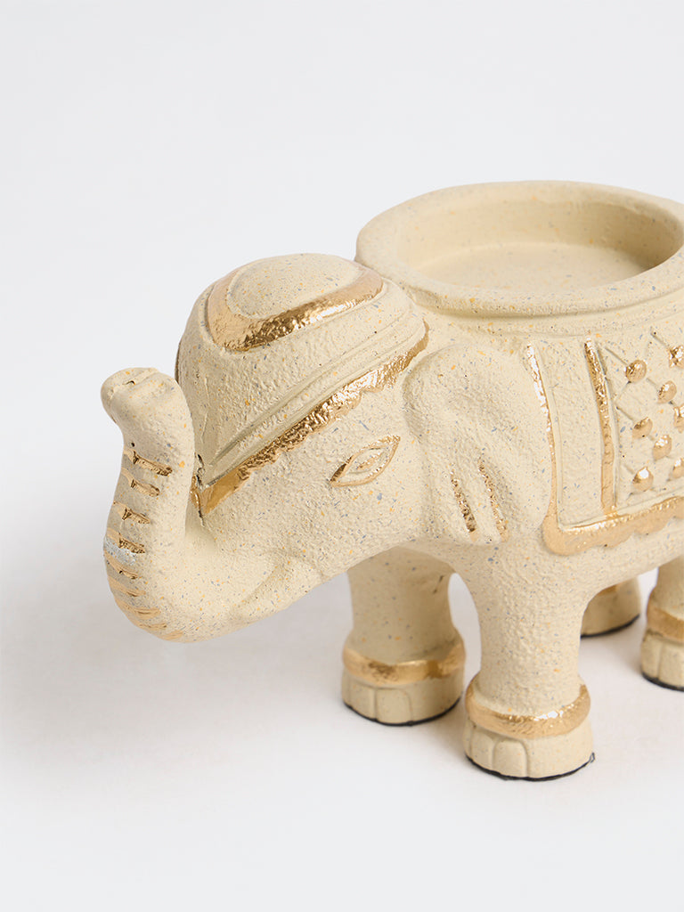 Westside Home Off-White Elephant Marble Candle Holder