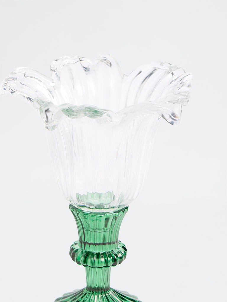 Westside Home Green Floral Design Glass Candle Holder
