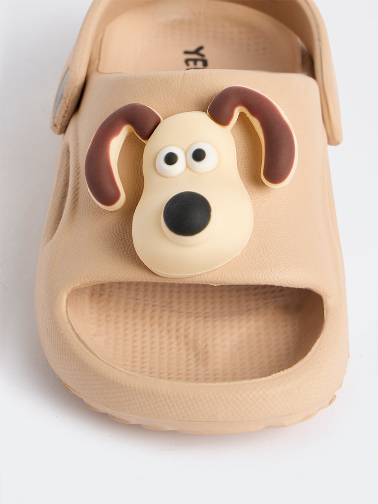 Yellow Beige Dog Applique Clogs