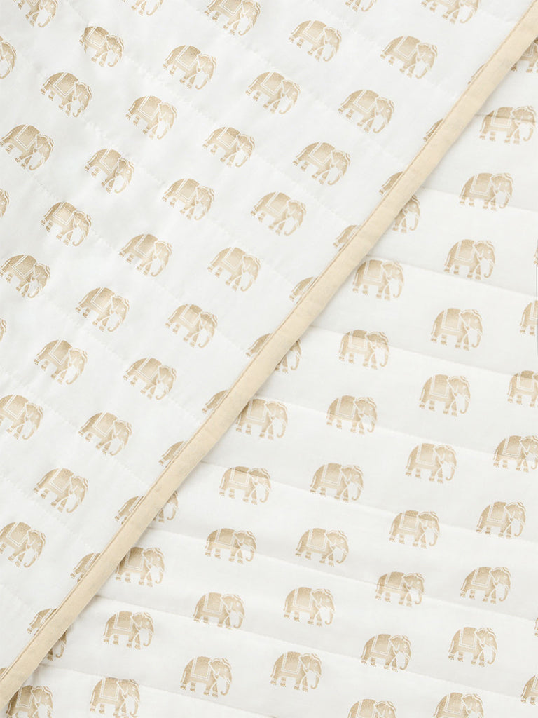 Westside Home Beige Elephant Printed Quilted King Bed Comforter