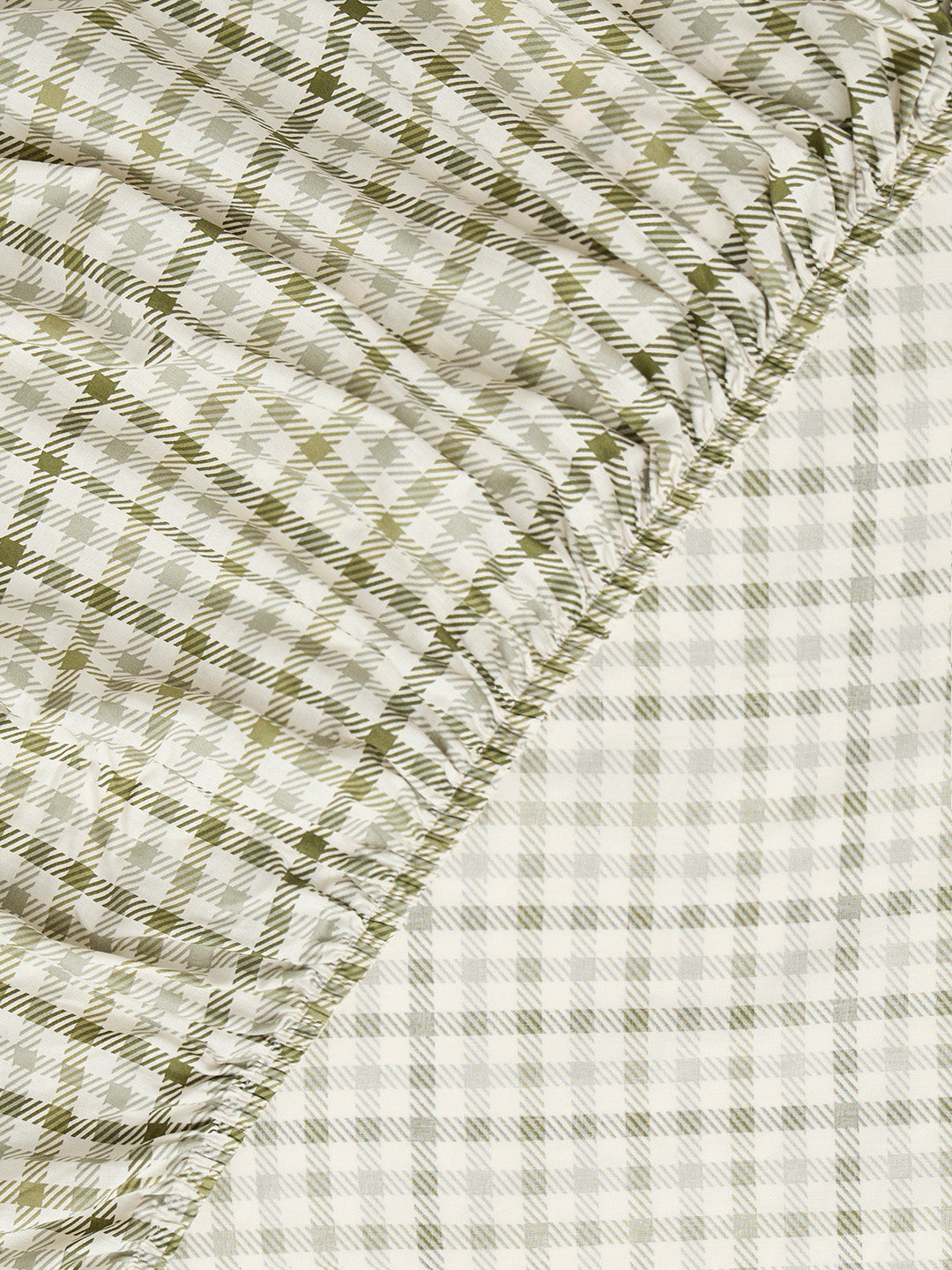 Westside Home Olive Checkered King Fitted Bed Sheet Set