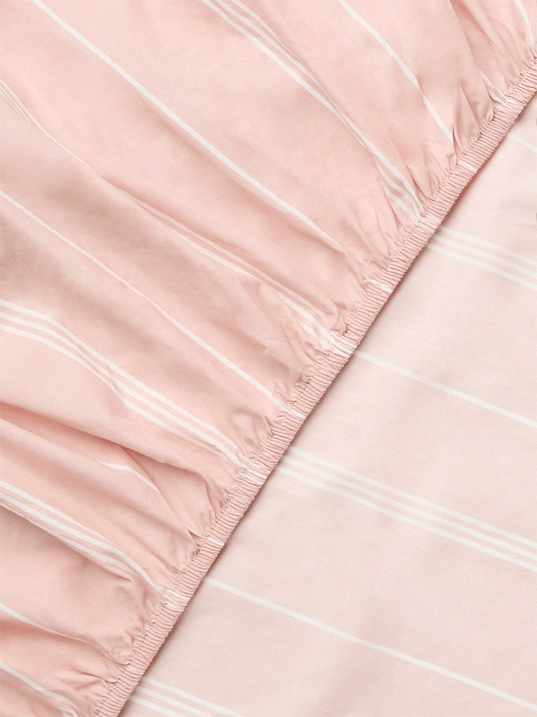 Westside Home Dusty Pink Stripe Pattern Queen Fitted Bed Sheet Set