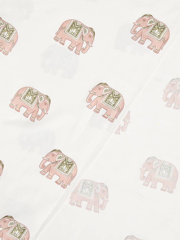 Westside Home Dusty Pink Heritage Elephant Pattern Queen Bed Sheet Set