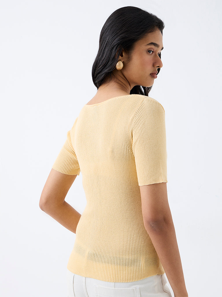 LOV Light Yellow Ribbed Layered Top
