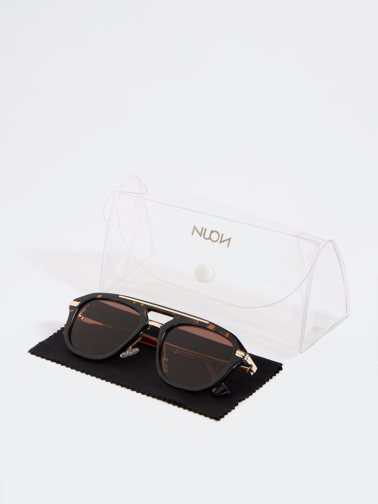 Nuon Brown Square-Frame Sunglasses - Comes with a Pouch and Cleaning Cloth