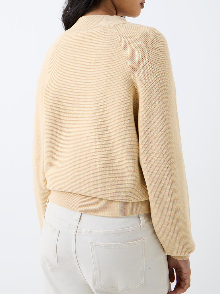 LOV Light Yellow Ribbed-Textured Sweater