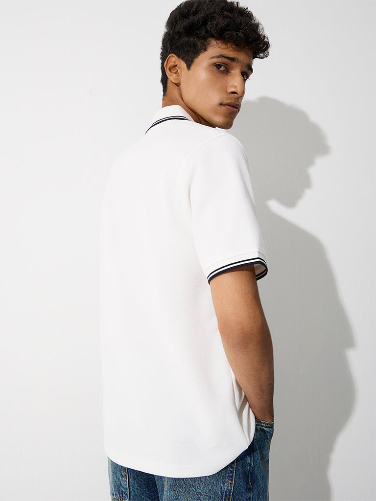WES Casuals White Relaxed-Fit Polo T-Shirt