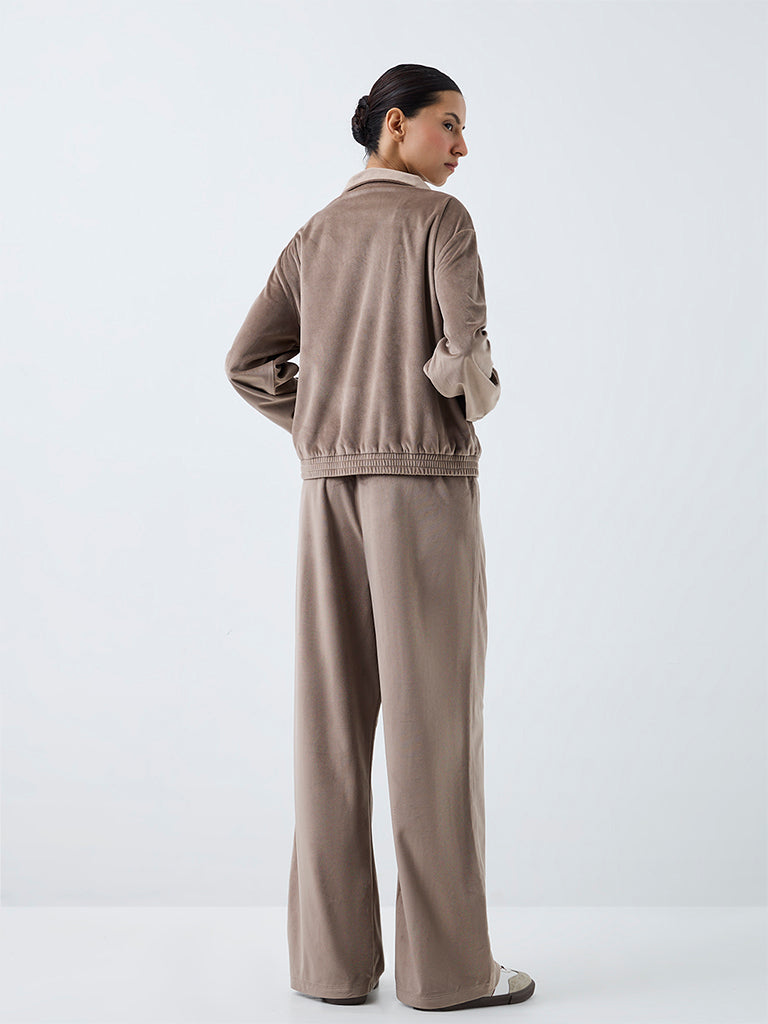 Nuoflexx Brown Pipeline-Detail High-Rise Suede Track Pants