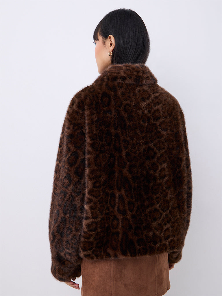 Nuon Dark Brown Animal Pattern Fur Jacket