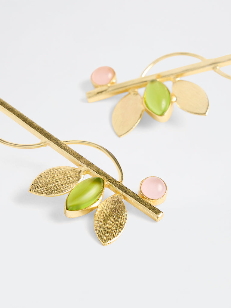 Westside Accessories Gold Leaf Design Statement Earrings
