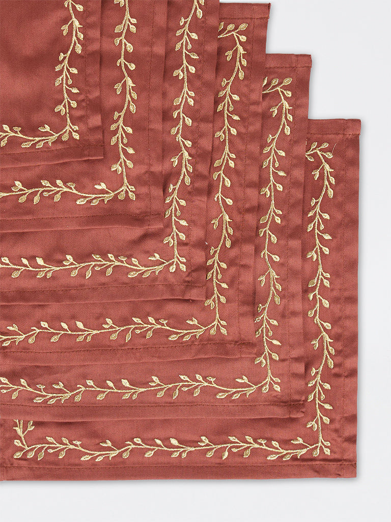 Westside Home Rust Botanical Embroidered Satin Napkins - Pack of 6