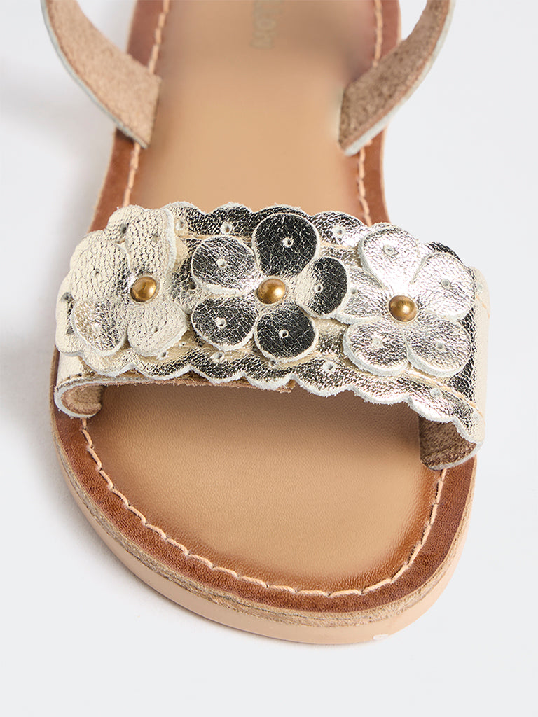 Yellow Gold Floral Appliqué Sandals