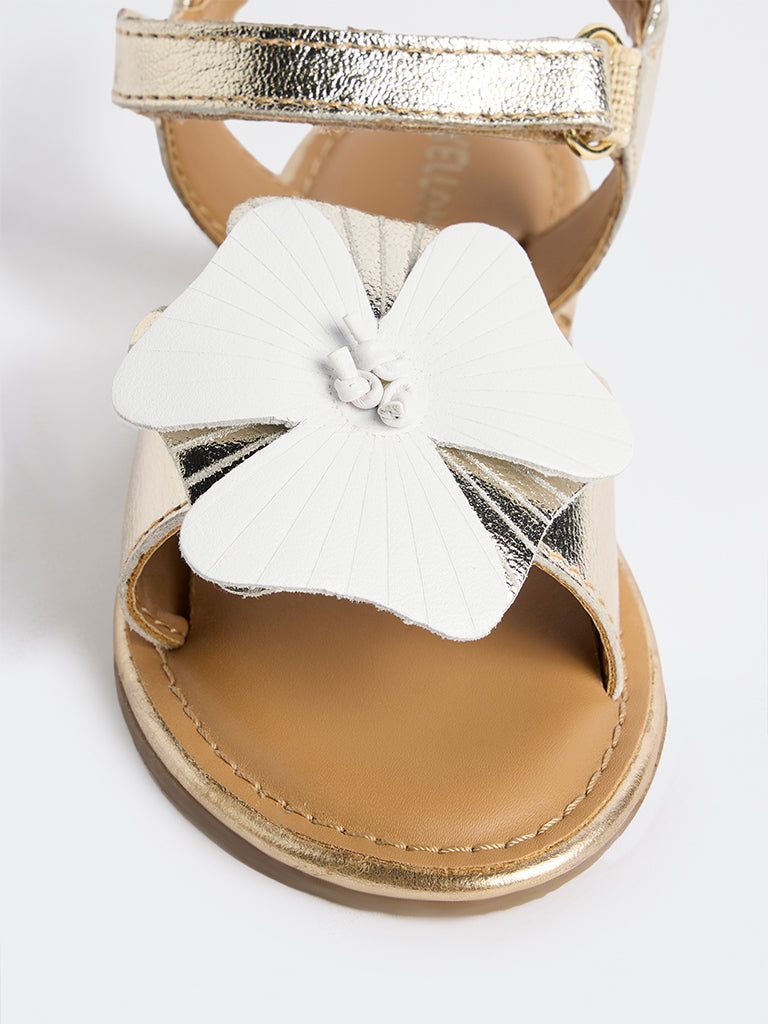 Yellow Light Gold Floral-Detail Sandals