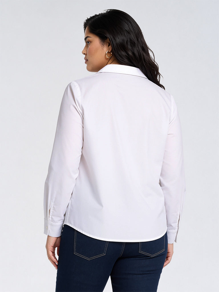 Gia White Lace-Detail Cotton-Blend Shirt