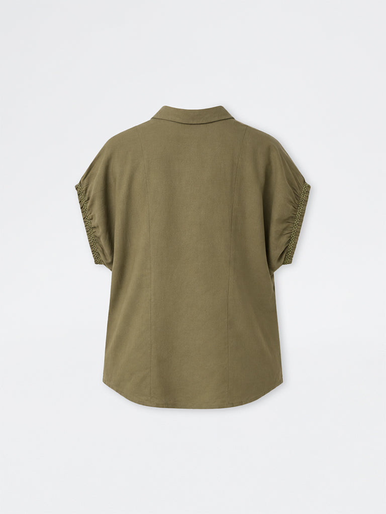 Gia Olive Solid Cotton-Blend Shirt