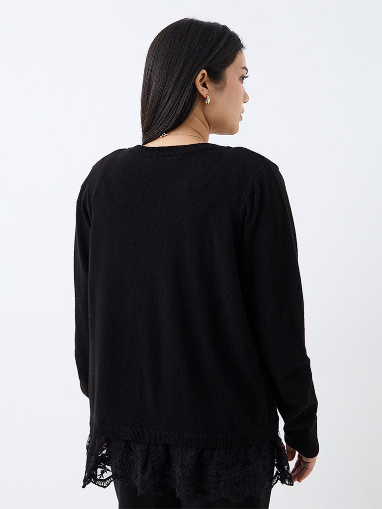 Gia Black Lace-Detail Cardigan