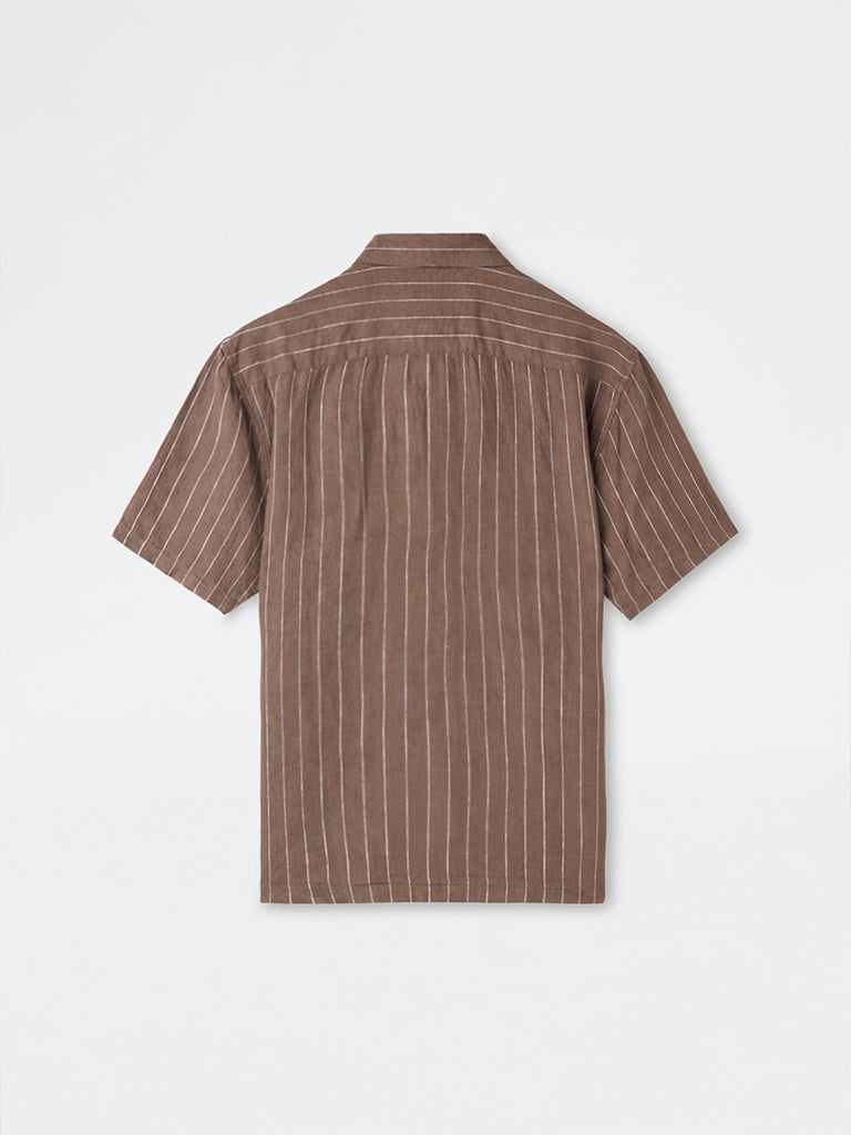 Ascot Brown Striped Relaxed-Fit Linen Shirt