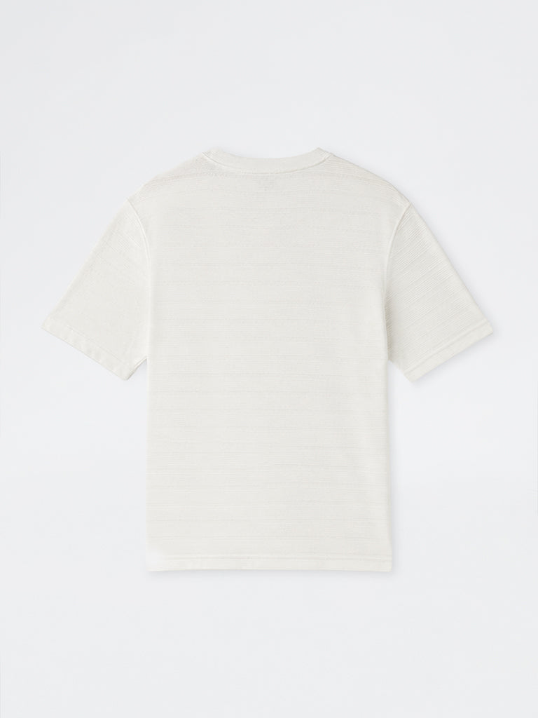 WES Lounge Off-White Self-Striped Relaxed-Fit T-Shirt