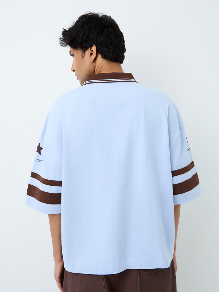 Nuon Light Blue Color-Blocked Oversized Cotton T-Shirt