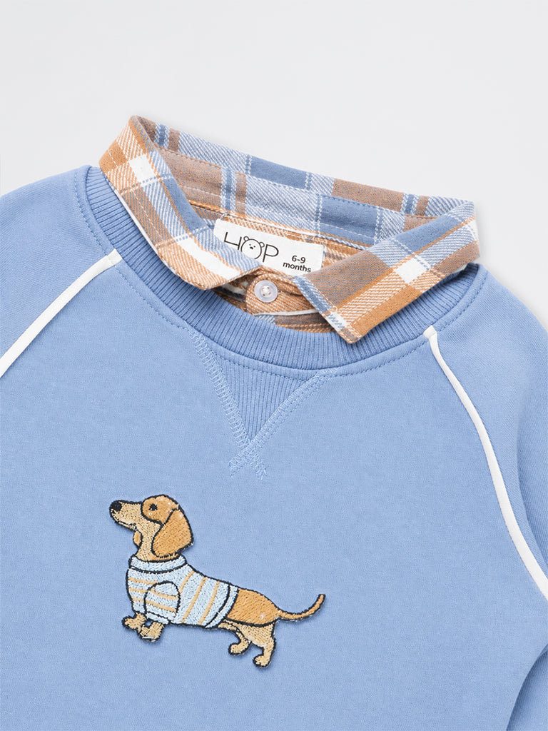 HOP Baby Boys Blue Dog Embroidered Cotton-Blend Sweatshirt