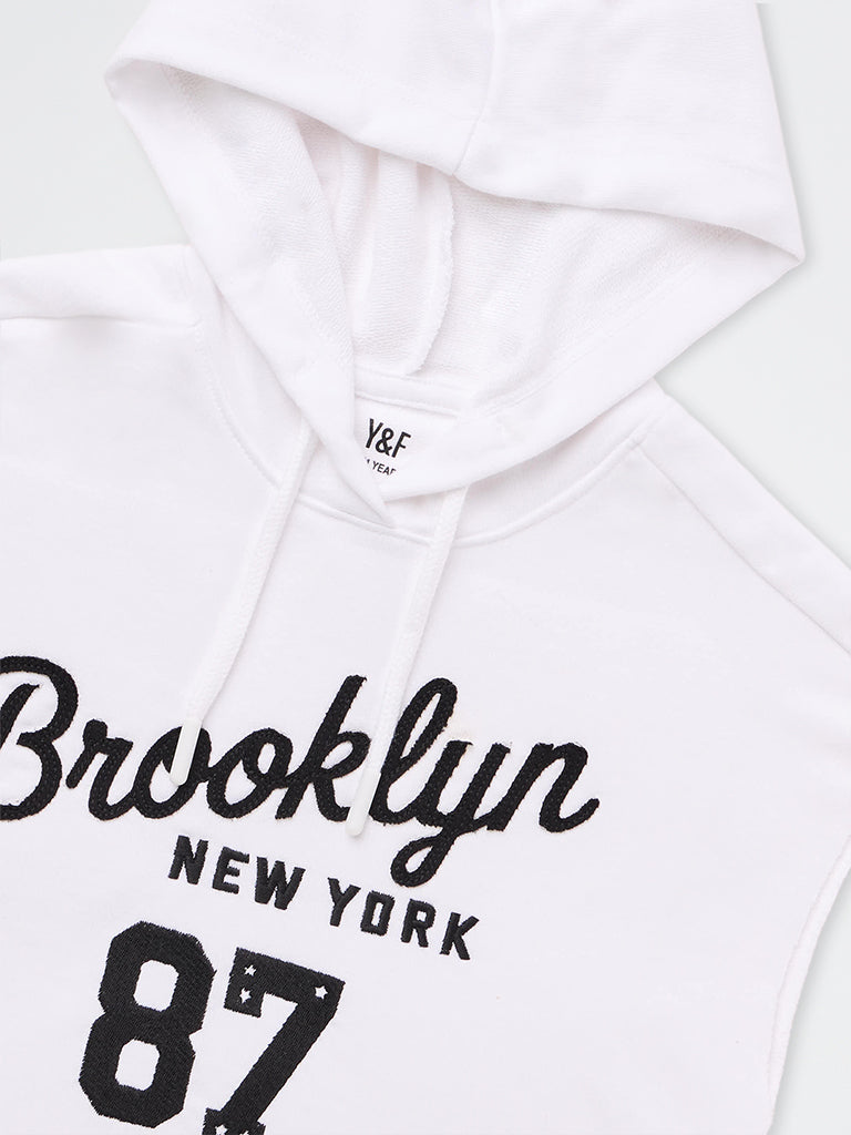 Girls White Text Embroidered Cotton-Blend Sweatshirt