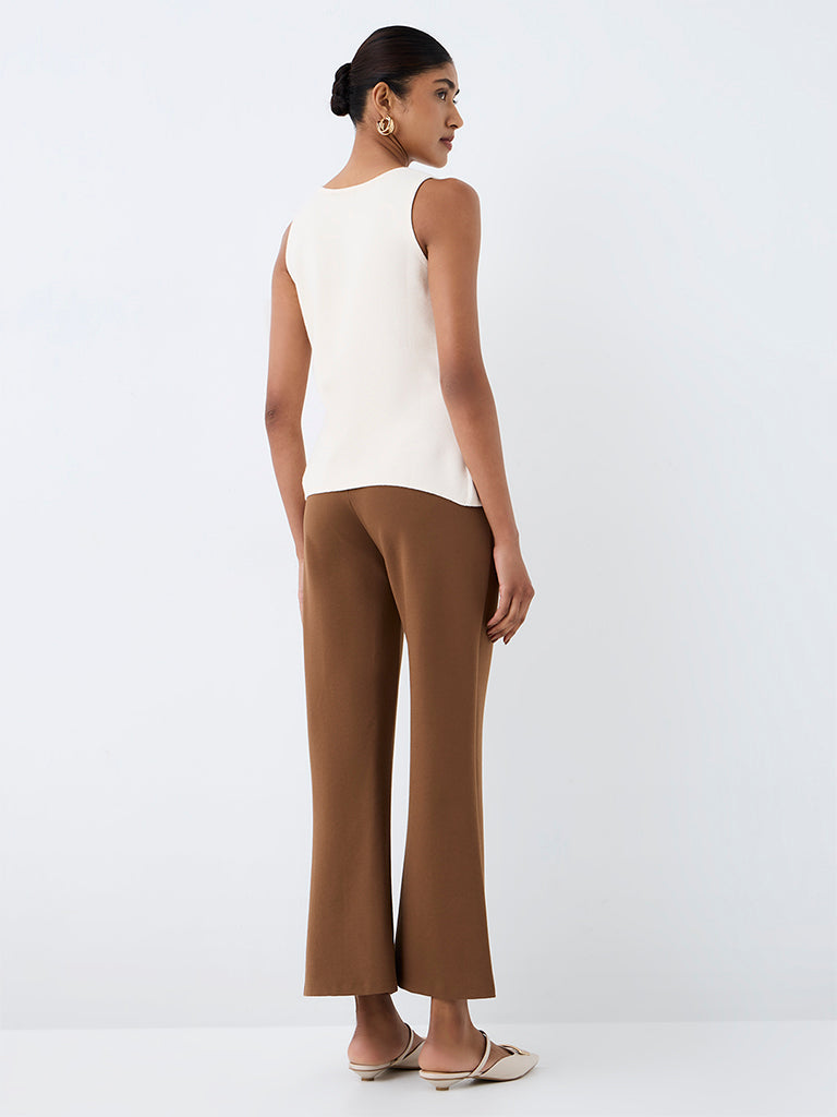 Wardrobe Tan Solid High-Rise Flared Trousers