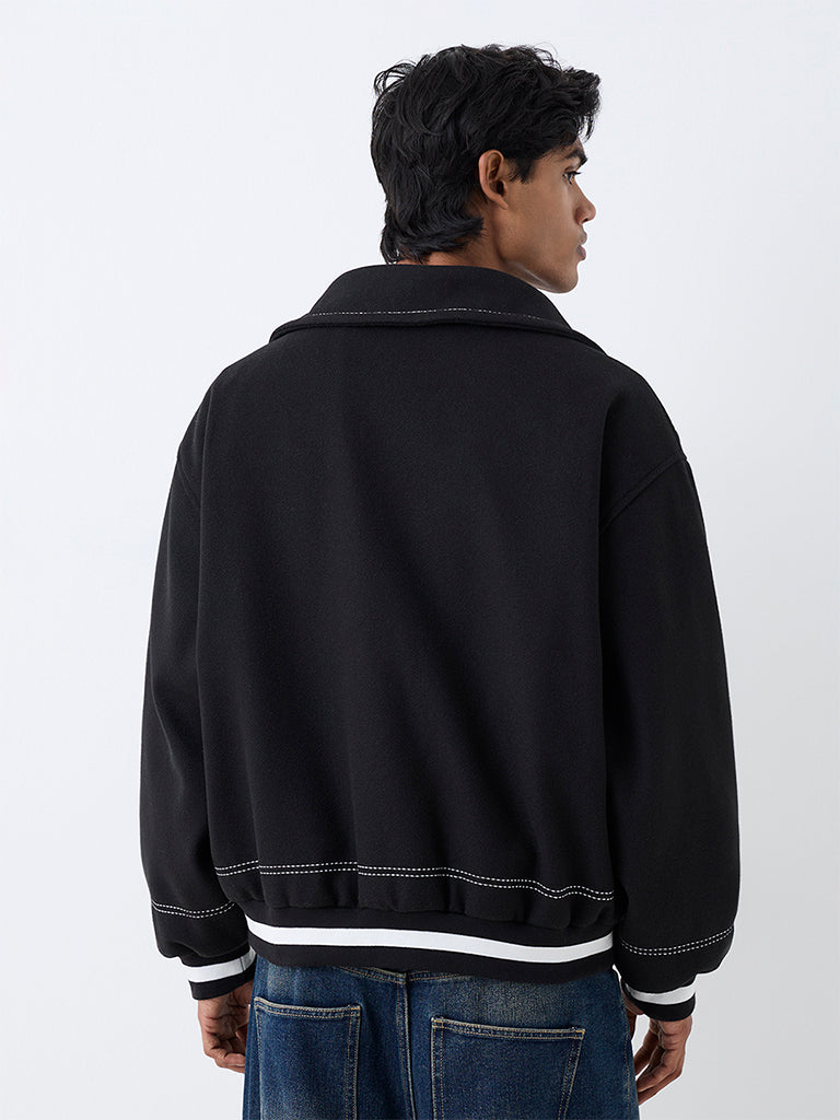 Nuon Black Text-Detail Relaxed-Fit Jacket