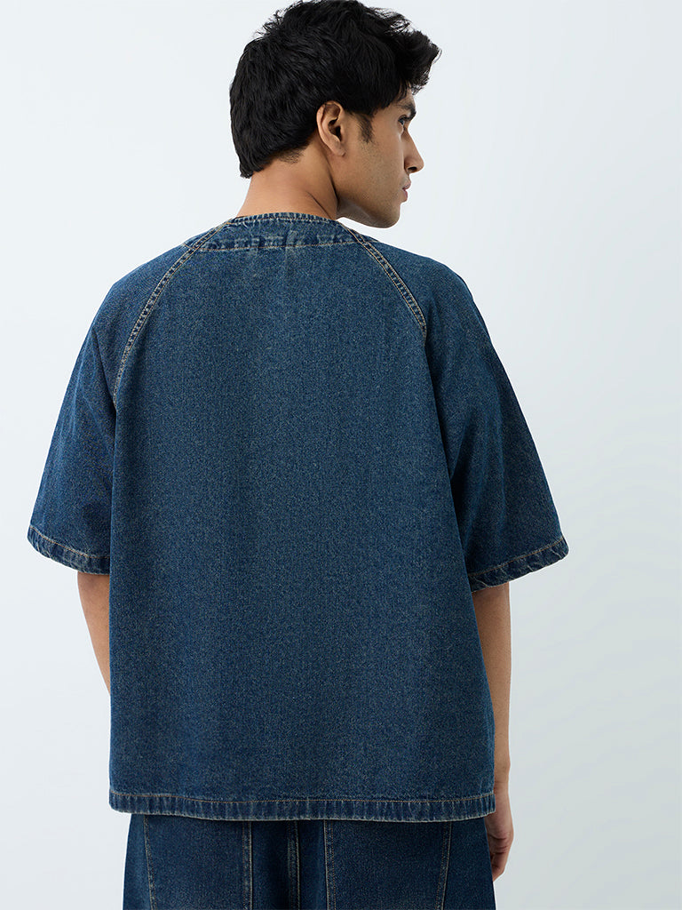 Nuon Blue Washed Boxy-Fit Denim Shirt