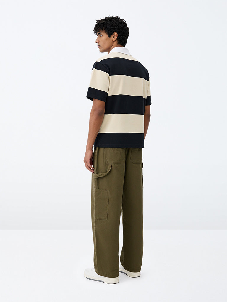 WES Casuals Dark Olive Relaxed-Fit Cotton Chinos