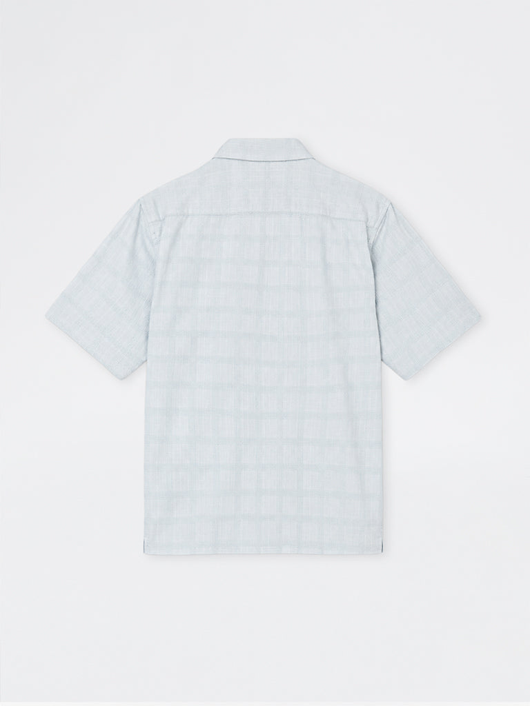 WES Casuals Light Blue Checks Pattern Relaxed-Fit Cotton Shirt
