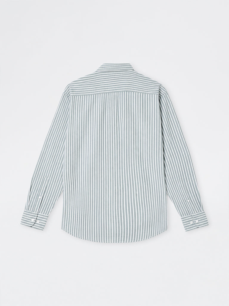 WES Casuals Sage Striped Relaxed-Fit Cotton Shirt