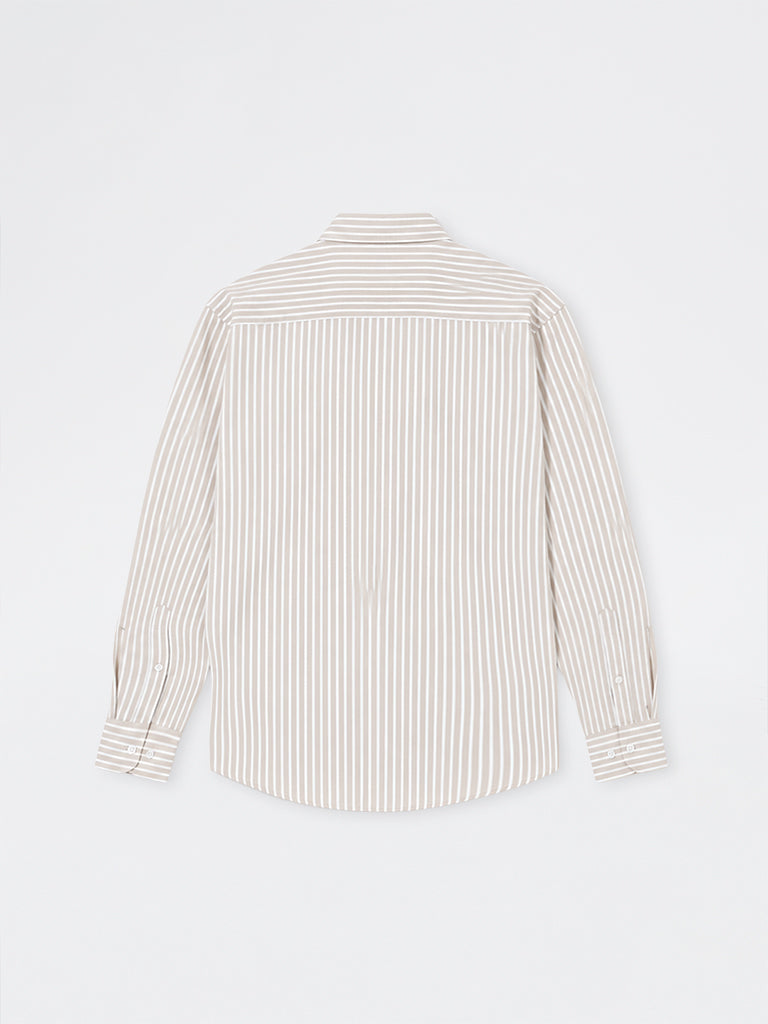 WES Casuals Beige Striped Relaxed-Fit Cotton Shirt