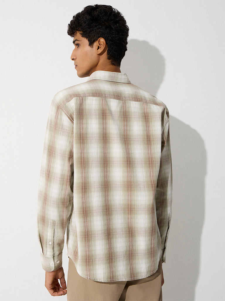 WES Casuals Green Checkered Relaxed-Fit Cotton Shirt