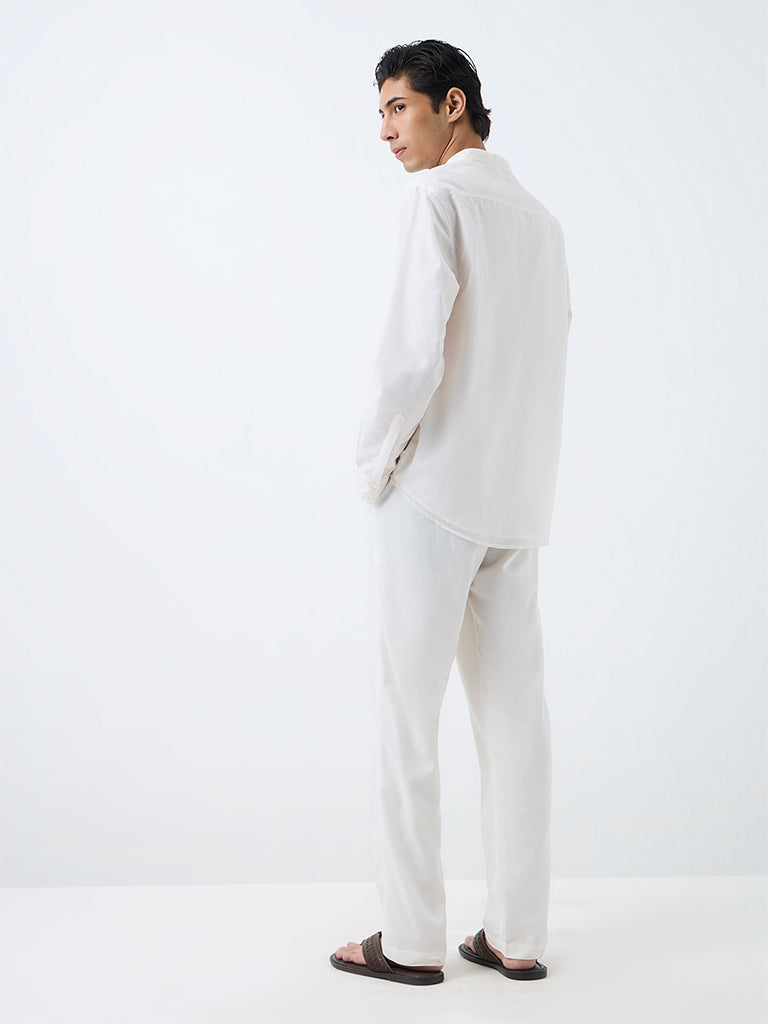 Kala by ETA White Relaxed-Fit Mid-Rise Cotton-Blend Pants