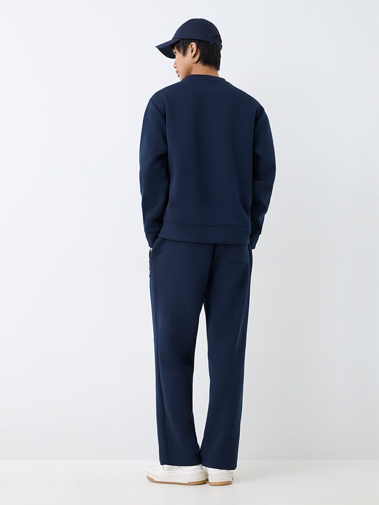 Nuoflexx Navy Solid Relaxed-Fit Mid-Rise Track Pants